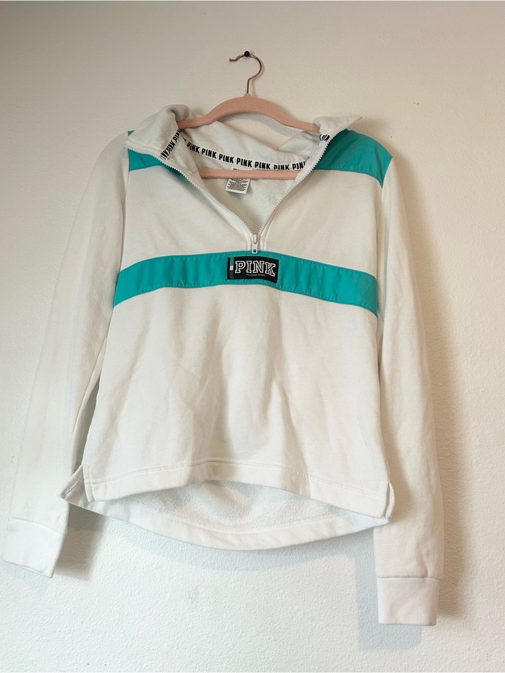 PINK Victoria's Secret White & Teal Pullover Hoodie